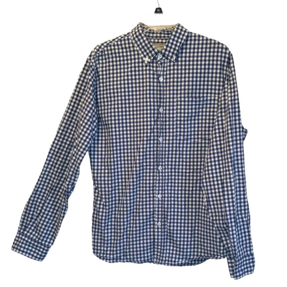 Men’s Shirt Large Blue White Gingham Long Sleeve Button Down Pocket EUC - Picture 2 of 12